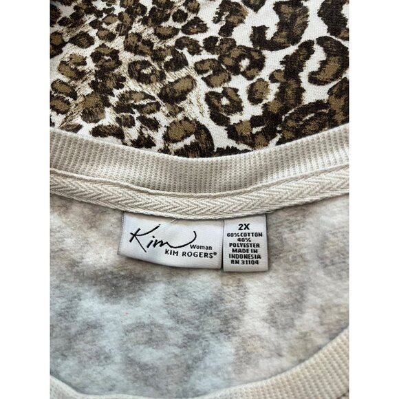 Kim Rogers Womens Leopard Print Pullover Sweatshirt Size 2X Animal Comfort Top - Picture 6 of 7